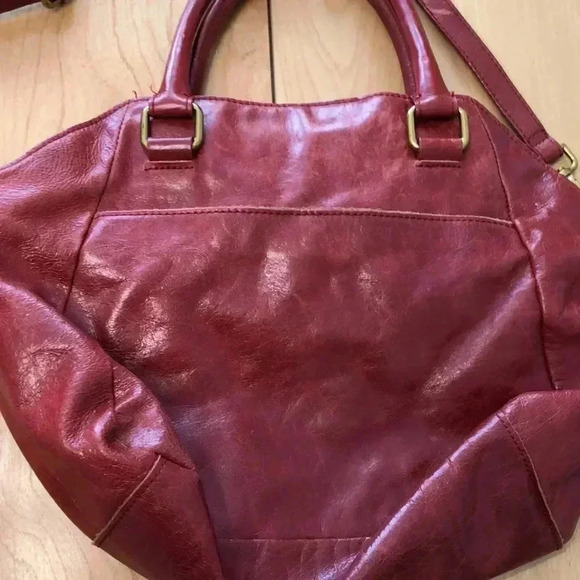 Elliott Lucca red leather satchel with double top handles and crossbody strap - Picture 4 of 9